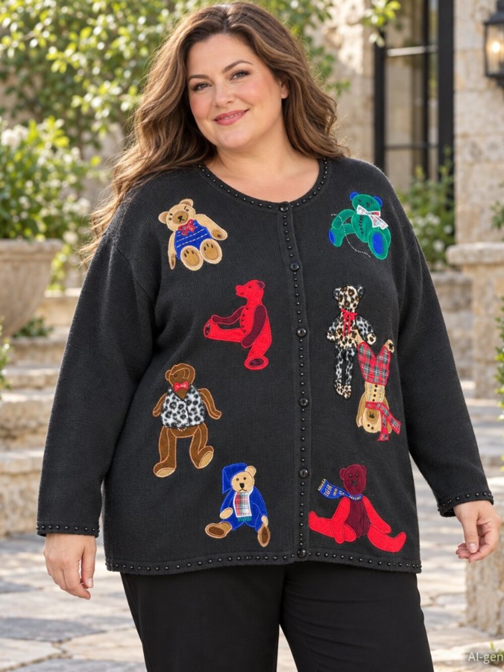 Quacker Factory Vintage Beaded & Embellished Teddy Bear Cardigan 3X